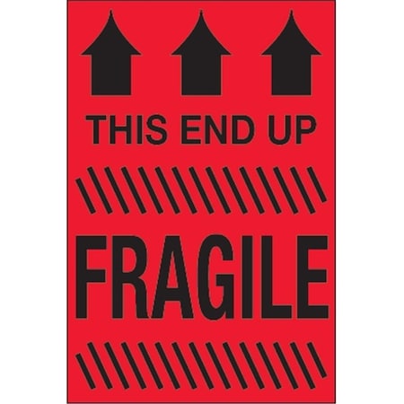 Bondad 4 x 6 in. - This End Up - Fragile Fluorescent Red Labels - Roll of 500 BO3348543